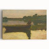 Realism Art Prints - Peaceful Sunset River Scene with Boat on Canvas