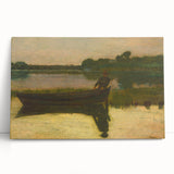 Realism Art Prints - Peaceful Sunset River Scene with Boat on Canvas