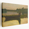 Realism Art Prints - Peaceful Sunset River Scene with Boat on Canvas