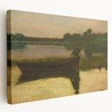 Realism Art Prints - Peaceful Sunset River Scene with Boat on Canvas