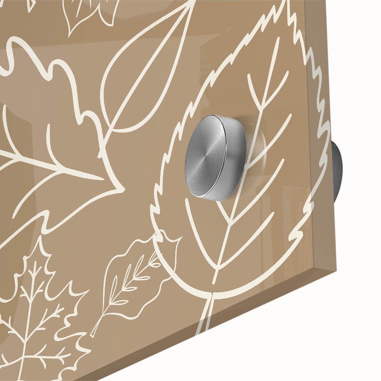 Large abstract wall art in warm autumn hues on acrylic glass, ideal for dining room ambiance.
