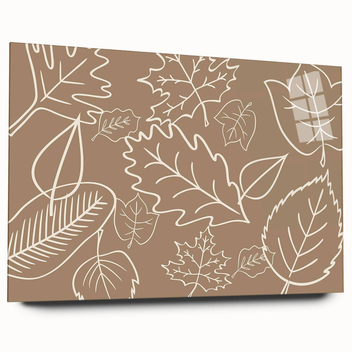 Large abstract wall art on acrylic glass depicting swirling autumn hues, suitable for bedroom or dining room decor.