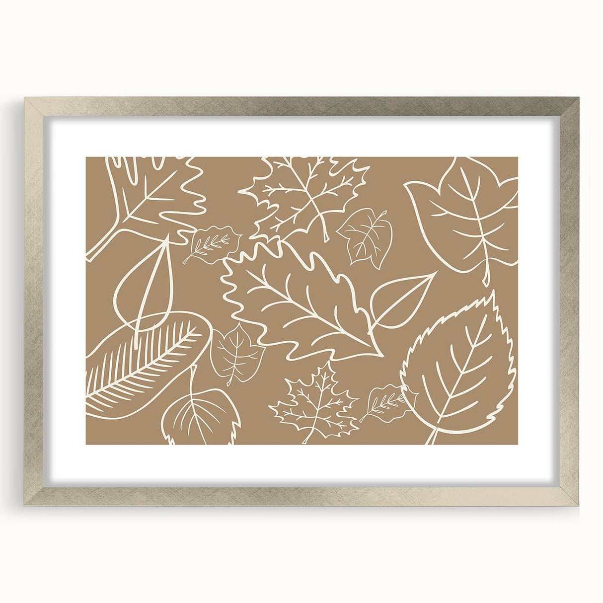 Textured abstract art print depicting swirling autumn hues on a silver-framed canvas, ideal for bedroom decor.