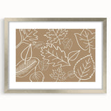 Textured abstract art print depicting swirling autumn hues on a silver-framed canvas, ideal for bedroom decor.