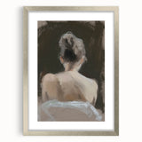 Abstract figurative framed artwork in a sleek silver frame, showcasing a modern artistic design with a mat, perfect for contemporary home decor.