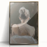 Framed abstract figurative artwork with gold accents displayed against a neutral background, showcasing a modern aesthetic ideal for contemporary home decor.