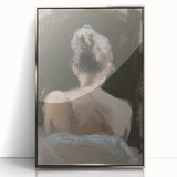 Framed abstract figurative artwork in silver acrylic, showcasing fluid shapes and contemporary design, perfect for modern home decor. Ideal for art enthusiasts or stylish interiors.