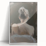 Framed abstract figurative art piece in acrylic with a white border, showcasing vibrant colors and dynamic shapes, ideal for modern home décor and artistic expression.