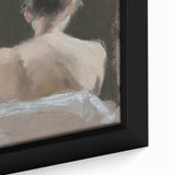 Close-up of an abstract figurative framed canvas artwork showcasing vibrant colors and dynamic shapes, perfect for modern home decor or artistic spaces.