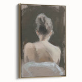 Framed abstract figurative canvas art with gold accents, showcasing a modern side view design, perfect for contemporary home decor and adding elegance to any space.