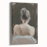 Abstract figurative art canvas framed in silver, showcasing a modern design with dynamic shapes and colors, perfect for contemporary decor.