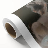 Abstract figurative art print on rolled canvas showcasing vibrant colors and dynamic shapes, ideal for modern home decor, packaged securely in a cardboard tube.