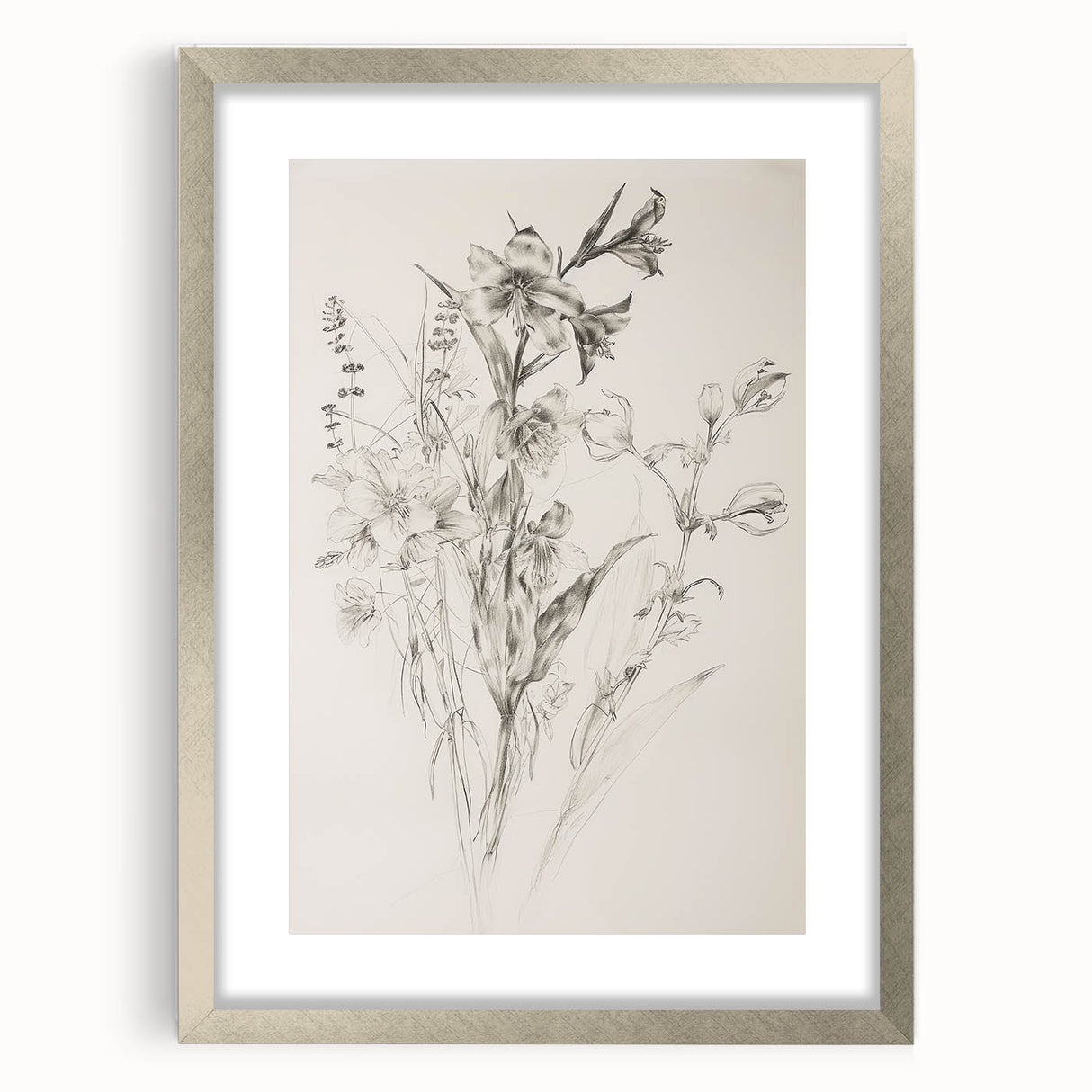 Abstract floral frame with a silver mat, showcasing vibrant colors and intricate patterns, perfect for enhancing modern home decor. Ideal for art enthusiasts.