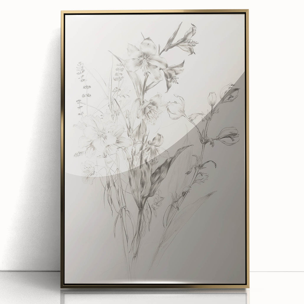 Framed acrylic art piece showcasing vibrant abstract florals in hues of pink, gold, and green, perfect for modern home decor. Adds elegance and sophistication.