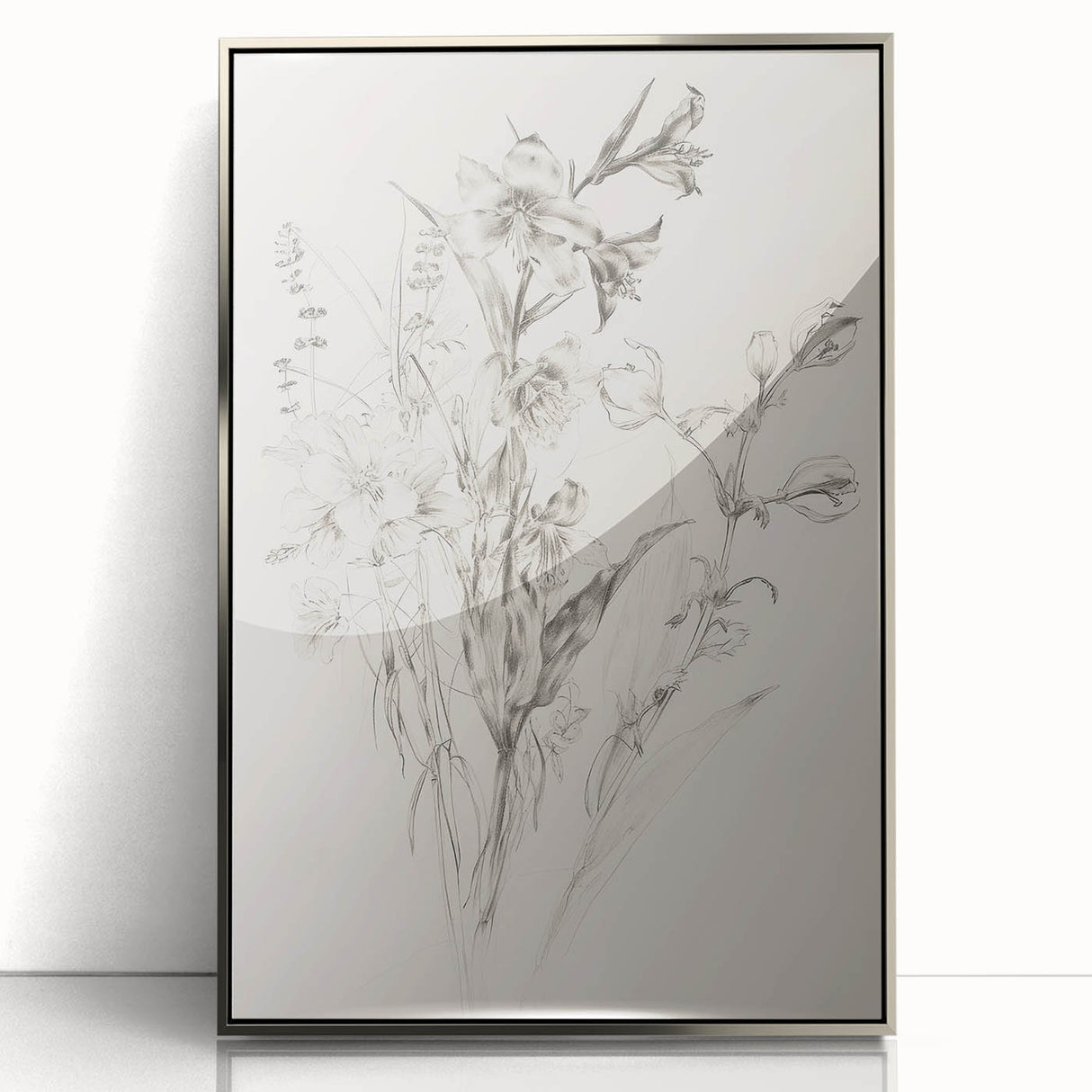 Framed acrylic artwork showcasing an abstract floral design in vibrant colors, featuring a sleek silver frame, perfect for modern home decor.