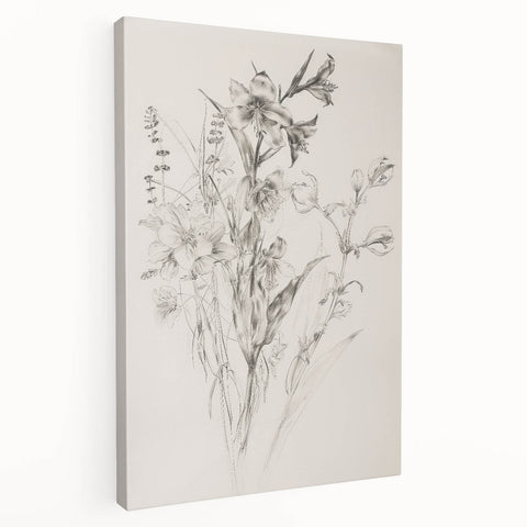 Stretched canvas artwork showcasing vibrant abstract floral designs in shades of pink, blue, and green, perfect for modern home decor.