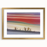 Abstract landscape framed artwork in gold matting, showcasing vibrant colors and dynamic shapes, ideal for contemporary home decor and artistic settings. The frame adds elegance, making it a perfect centerpiece for living spaces or galleries.