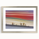 Abstract landscape art print framed in silver with a mat, showcasing vibrant colors and intricate details, ideal for modern home decor enhancement.