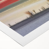 Abstract landscape rolled canvas artwork showcasing vibrant hues of blue, green, and gold, evoking a serene natural scene, ideal for modern home decor.