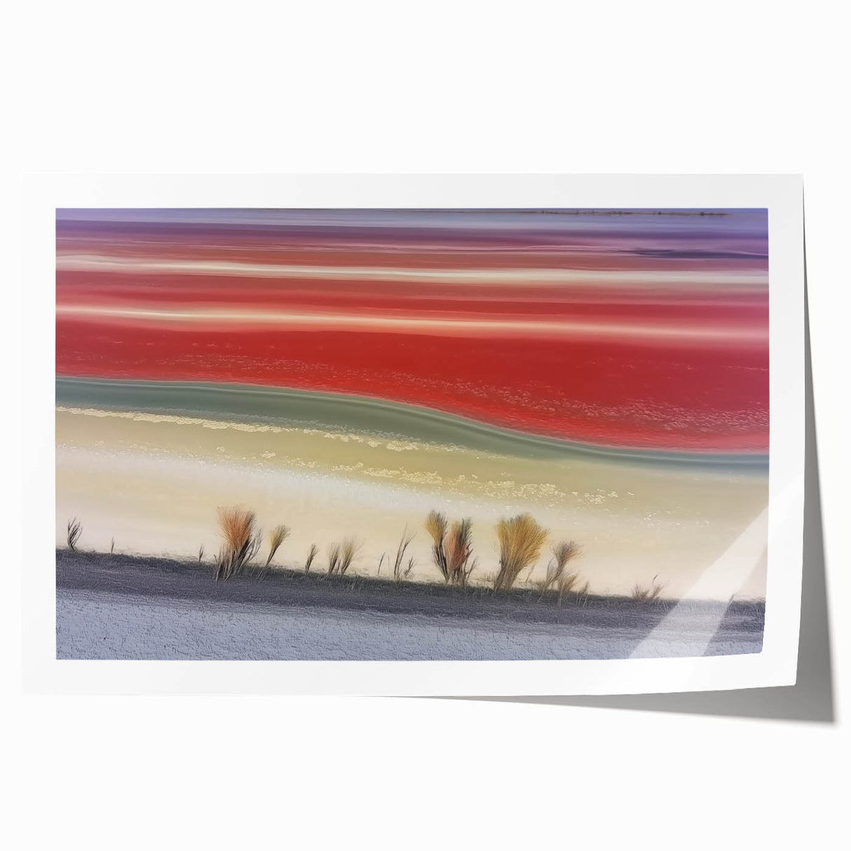 Abstract landscape artwork featuring vibrant colors and flowing shapes, rolled in a protective cardboard tube, ideal for home decor and artistic display.
