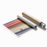 Abstract landscape rolled print showcasing vibrant colors and fluid shapes, perfect for modern home decor. Packaged securely in a durable cardboard tube for safe delivery.