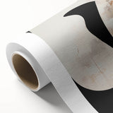 Abstract minimalist wall art on rolled canvas showcasing soft pastel colors and geometric shapes, elegantly packaged in a protective cardboard tube for shipping.