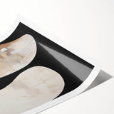 Abstract minimalist wall art print showcasing soft pastel colors and geometric shapes, elegantly rolled and packaged in a protective cardboard tube, ideal for modern decor.