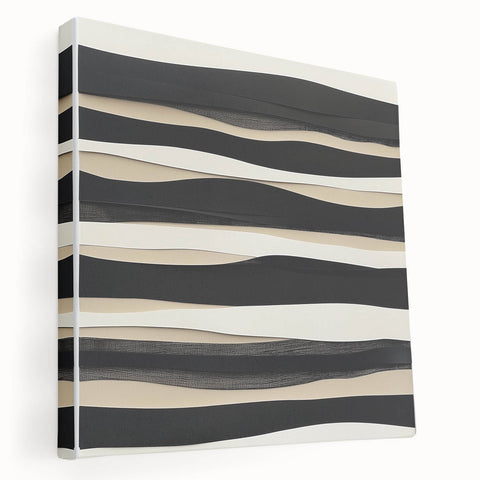 Minimalist Abstract Wall Art – Modern Black, White & Beige Canvas