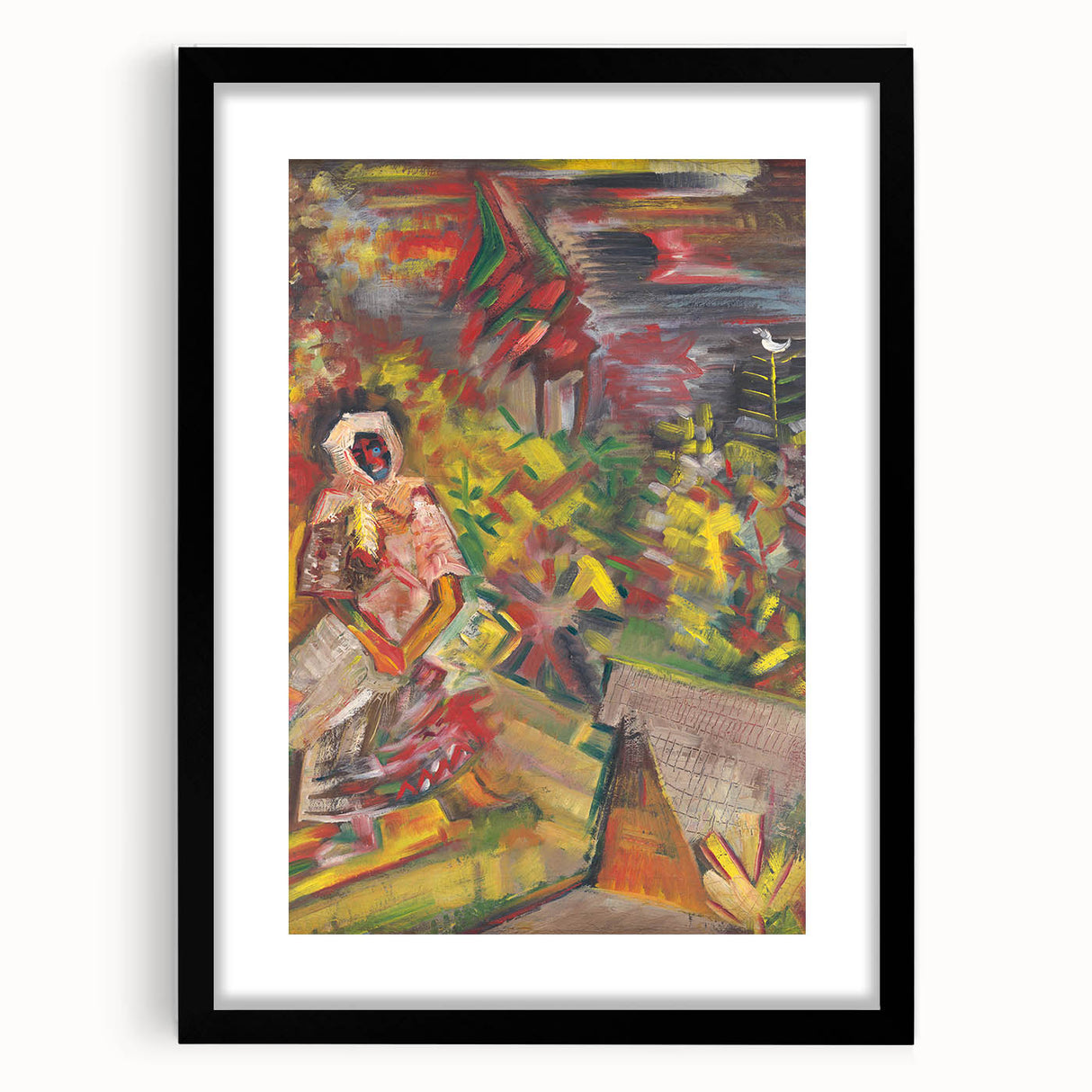 Expressionist Art: Colorful Peasant Woman Scene Wall Art on Canvas