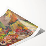 Expressionist Art: Colorful Peasant Woman Scene Wall Art on Canvas