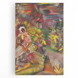 Expressionist Art: Colorful Peasant Woman Scene Wall Art on Canvas