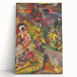 Expressionist Art: Colorful Peasant Woman Scene Wall Art on Canvas