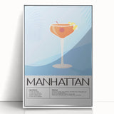 Art deco poster featuring stylized food and drink illustrations in black on a white acrylic framed print.