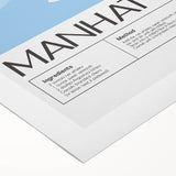 Art deco poster featuring a stylized cocktail glass in bold black and gold tones on rolled canvas.