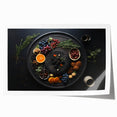 Extra large rolled print of assorted fruits in vibrant colors, ideal for art wall dining room decor.