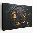 Large wall art on stretched canvas featuring a variety of vibrant, colorful fruits, ideal for kitchen decor.