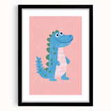 Smiling Blue Dinosaur Wall Art - Girls Room & Nursery Decor