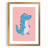 Smiling Blue Dinosaur Wall Art - Girls Room & Nursery Decor