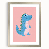 Smiling Blue Dinosaur Wall Art - Girls Room & Nursery Decor