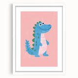 Smiling Blue Dinosaur Wall Art - Girls Room & Nursery Decor
