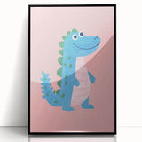 Smiling Blue Dinosaur Wall Art - Girls Room & Nursery Decor