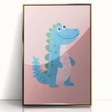 Smiling Blue Dinosaur Wall Art - Girls Room & Nursery Decor