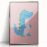 Smiling Blue Dinosaur Wall Art - Girls Room & Nursery Decor