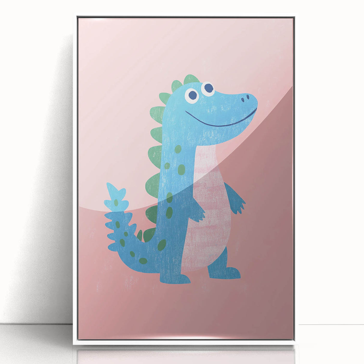 Smiling Blue Dinosaur Wall Art - Girls Room & Nursery Decor