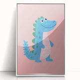 Smiling Blue Dinosaur Wall Art - Girls Room & Nursery Decor