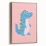 Smiling Blue Dinosaur Wall Art - Girls Room & Nursery Decor