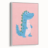 Smiling Blue Dinosaur Wall Art - Girls Room & Nursery Decor