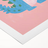 Smiling Blue Dinosaur Wall Art - Girls Room & Nursery Decor