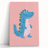 Smiling Blue Dinosaur Wall Art - Girls Room & Nursery Decor