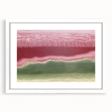 Abstract landscape framed artwork with a white mat, showcasing soft earth tones and geometric shapes, ideal for enhancing modern decor in living spaces.